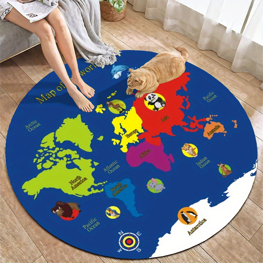 Kids Education Nursery - World Map Round Rug Flannel Educational